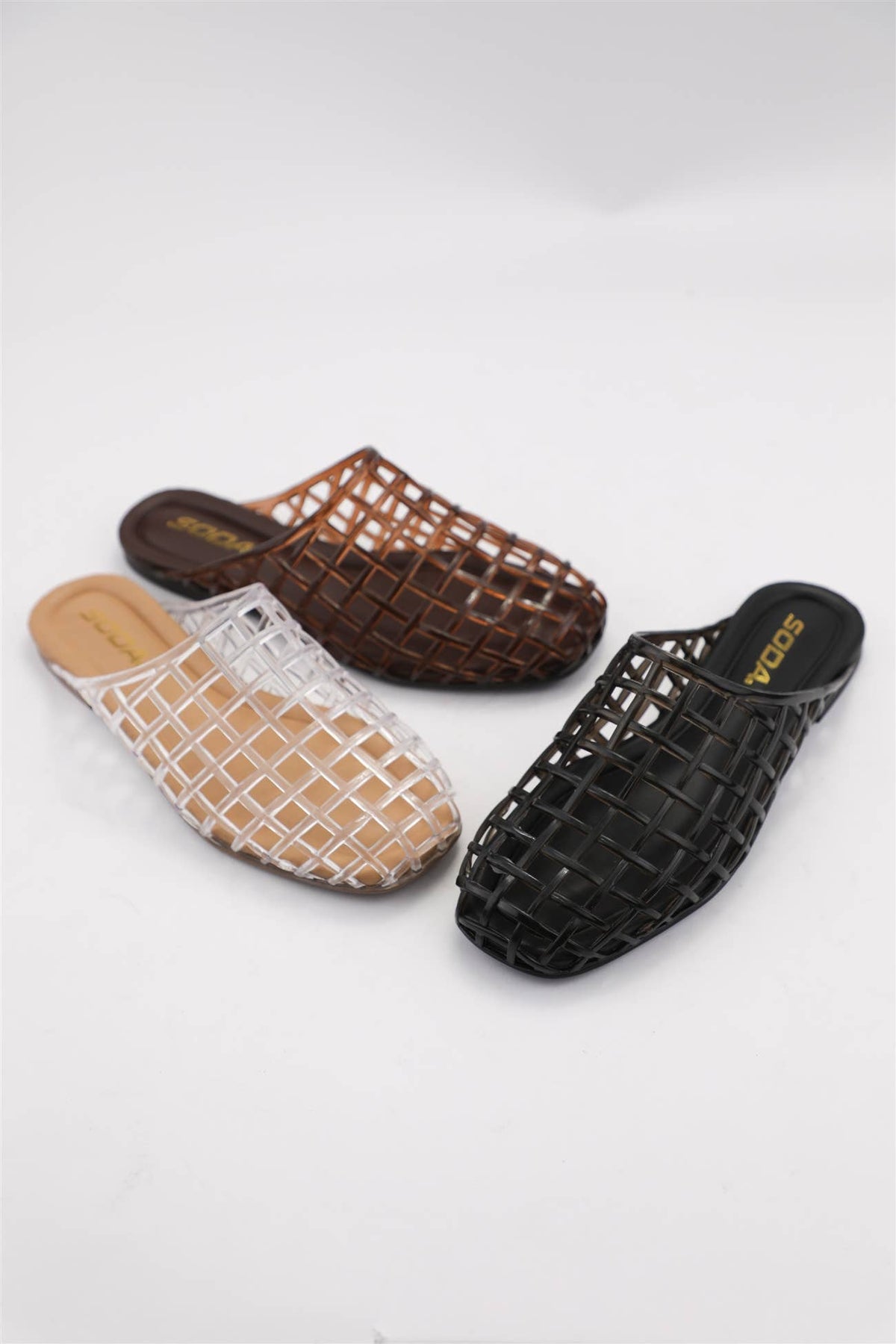 WAYNE Chic Woven Cage Jelly Slide Mules