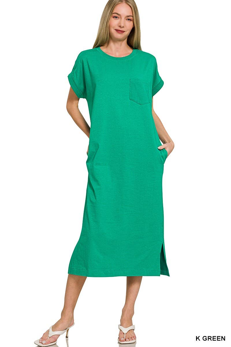 Round Neck Short Sleeve Midi Dress