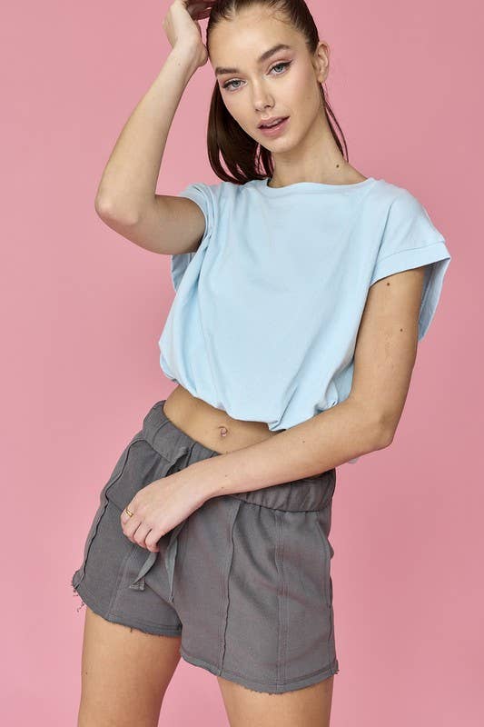 Emma Loose Fit Bubble Hem Top: Blue