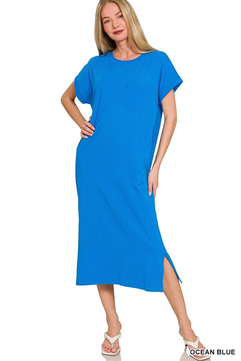 Round Neck Short Sleeve Midi Dress