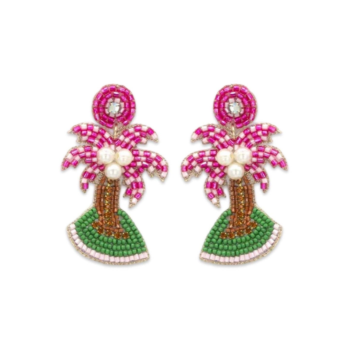 Pink + Pearl Beaded Palm Trees | Resort Earrings