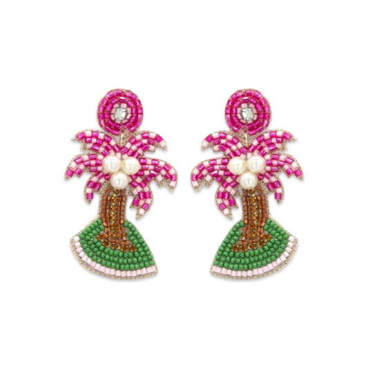 Pink + Pearl Beaded Palm Trees | Resort Earrings
