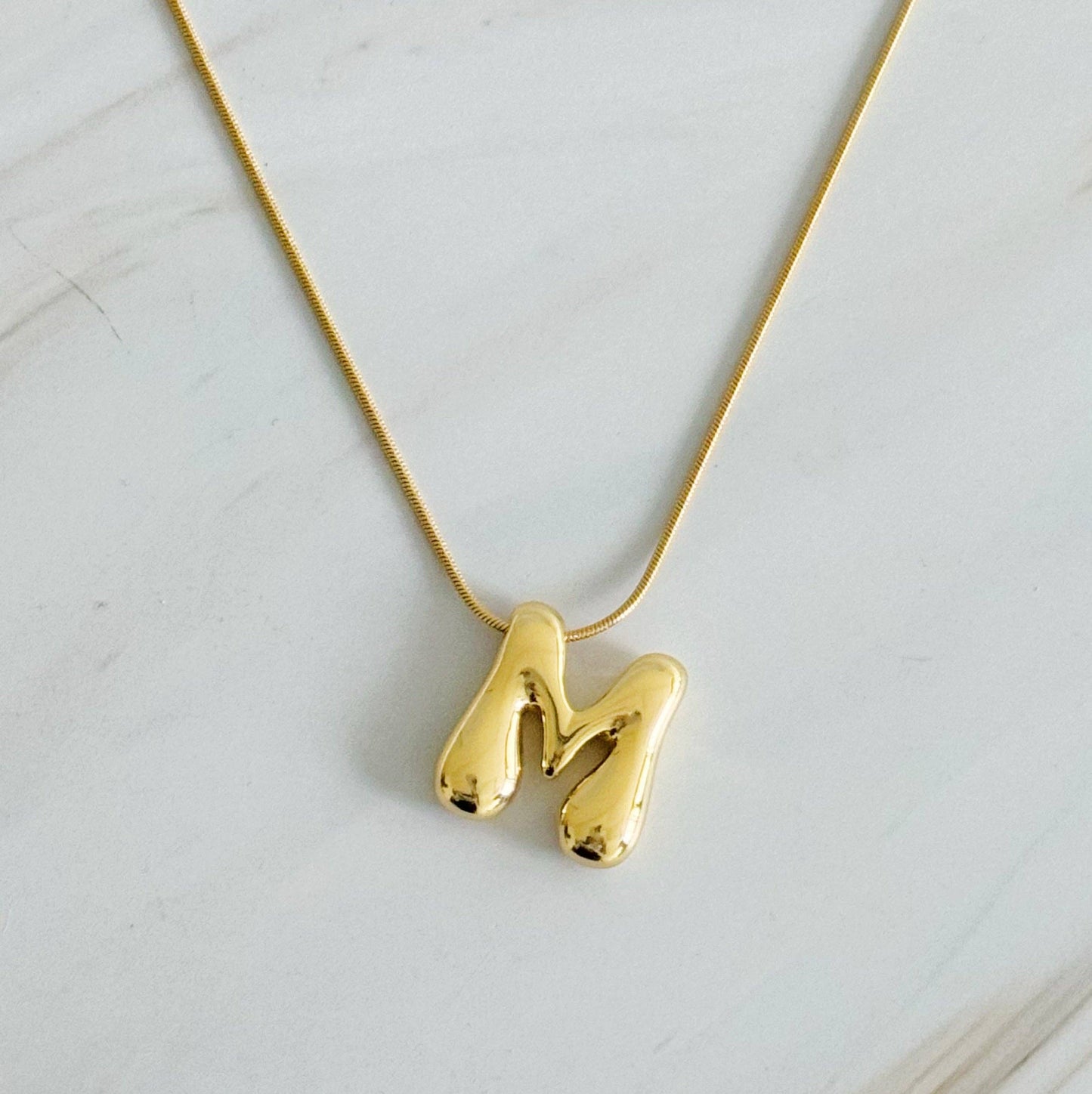 Balloon Letter Initial Necklace: Yellow Gold