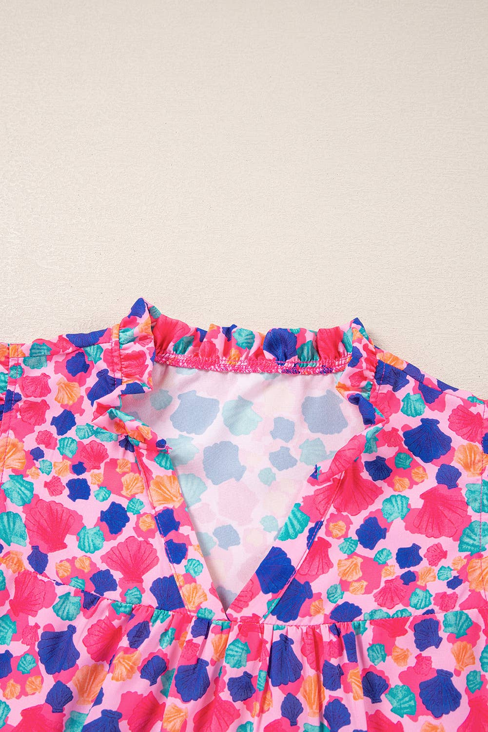Abstract Print Ruffled Sleeve V Neck Blouse