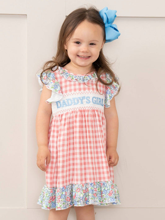 Pink Gingham Daddy's Girl Smocked Ruffle Dress