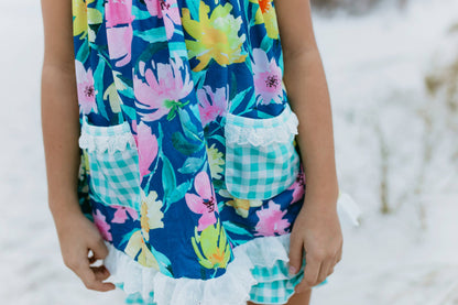 Adorable Sweetness - Girls Jade Checkered Floral Pocket Lace Spring Short Set