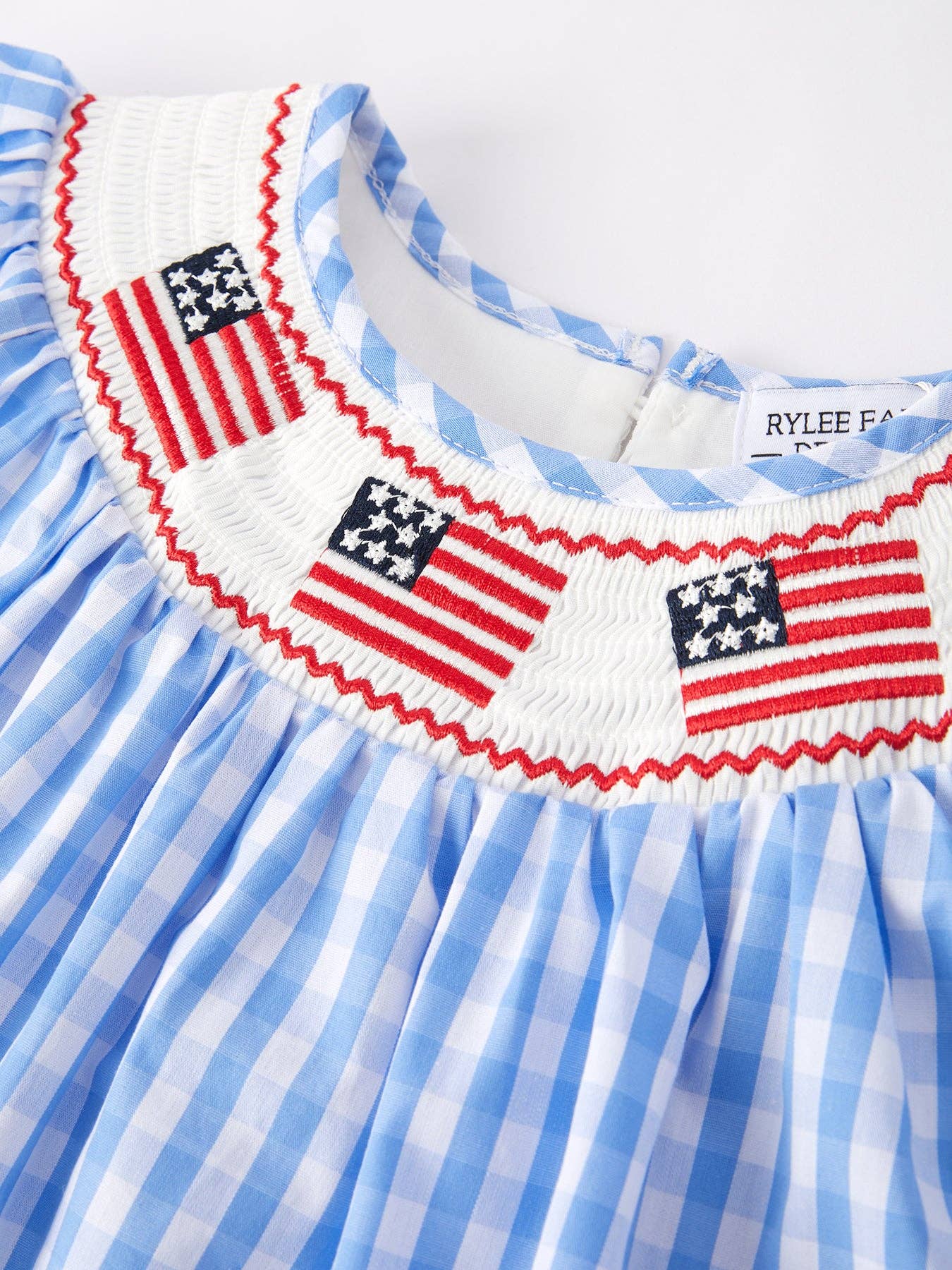 Rylee Faith Designs - 4th of july Flag Embroidery Smocking Girls Dress