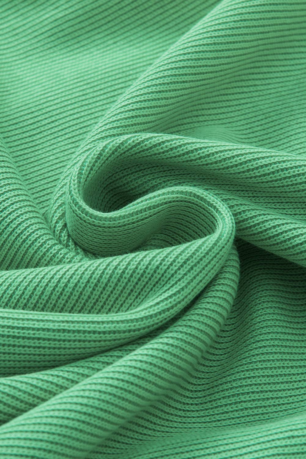 Ribbed Ruffle Puff Sleeve Spring Blouse: Green
