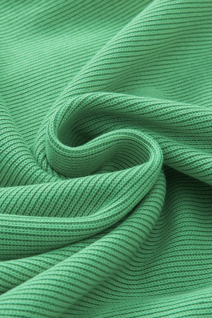 Ribbed Ruffle Puff Sleeve Spring Blouse: Green