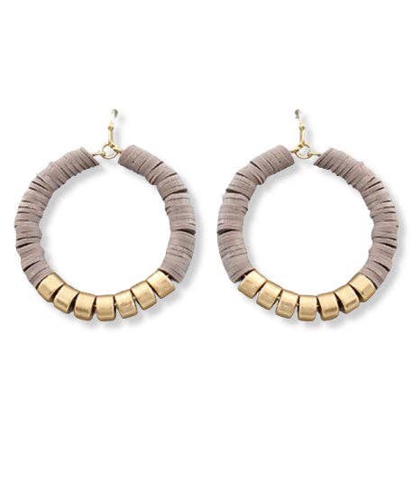 Gray & Gold Closed Circle Hoop Earrings | Clay Disc Hoop