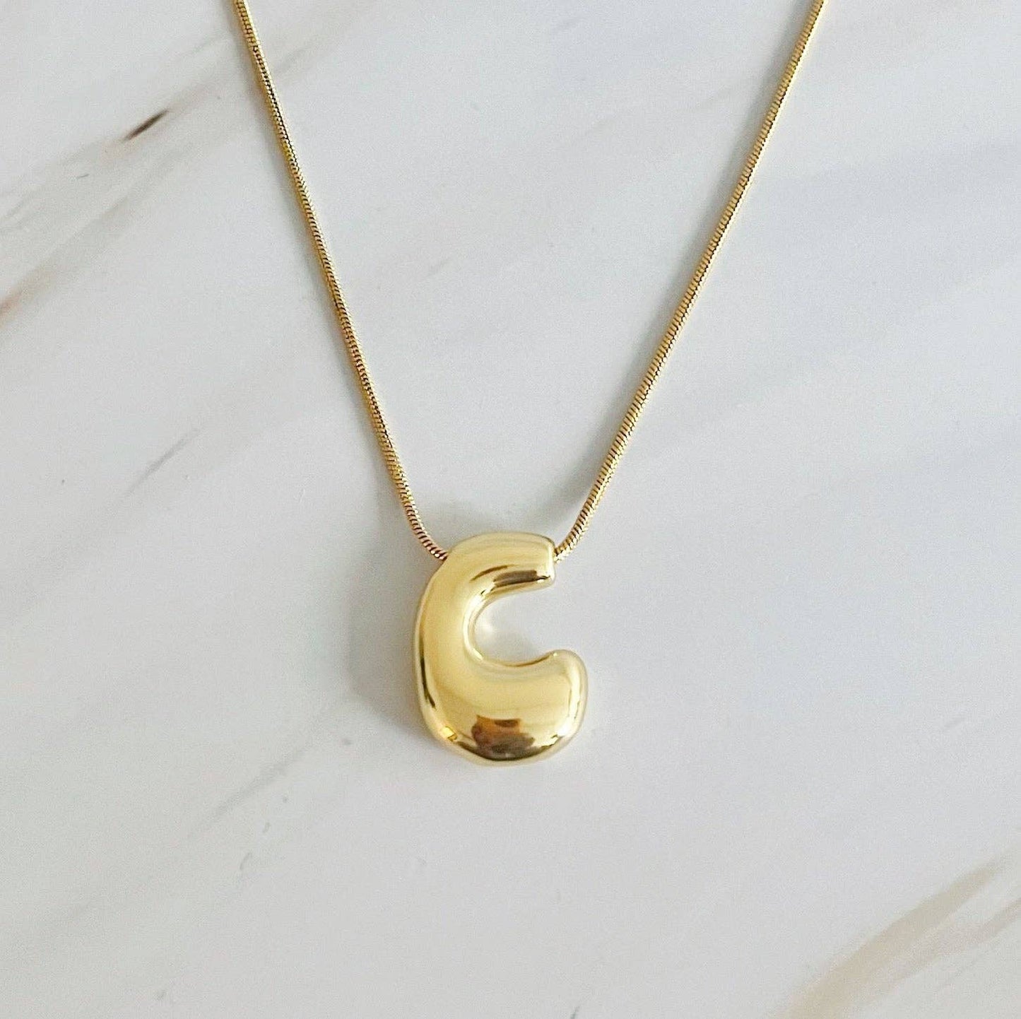 Balloon Letter Initial Necklace: Yellow Gold