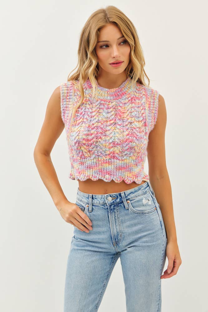 Elle - Crop sweater vest with scallop hem