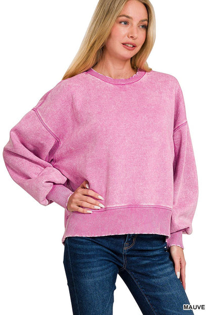 0806 Acid Wash Fleece Oversized Pullover SI-25156