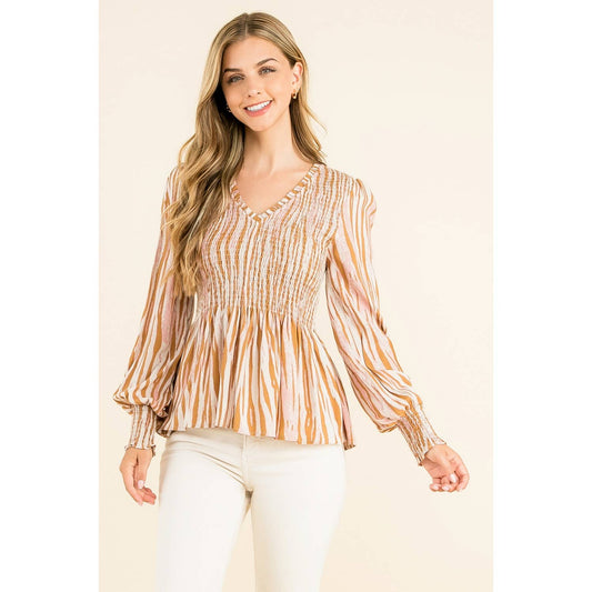 THML - Smocked Zebra Print Top