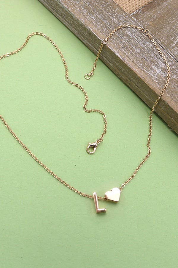 BRASS MONOGRAM INITIAL HEART CHARM NECKLACE