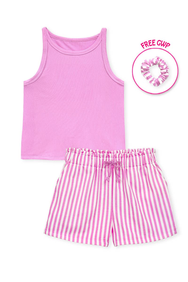 Girl's Stipe Short Set w/ Matching Scrunchie