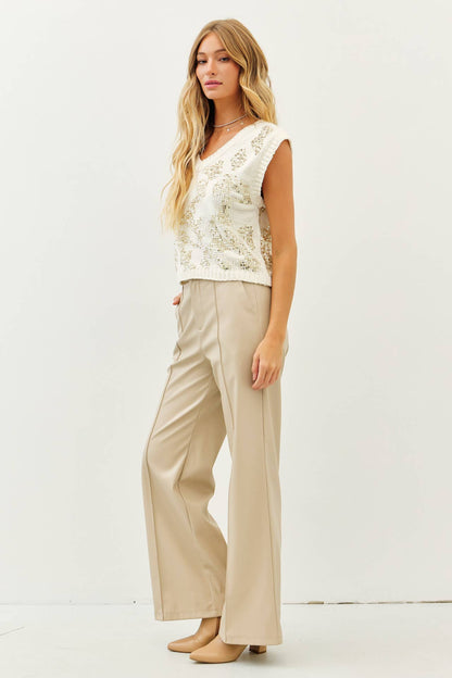 Monica Chenille Sweater Sequin Vest Cream/Gold
