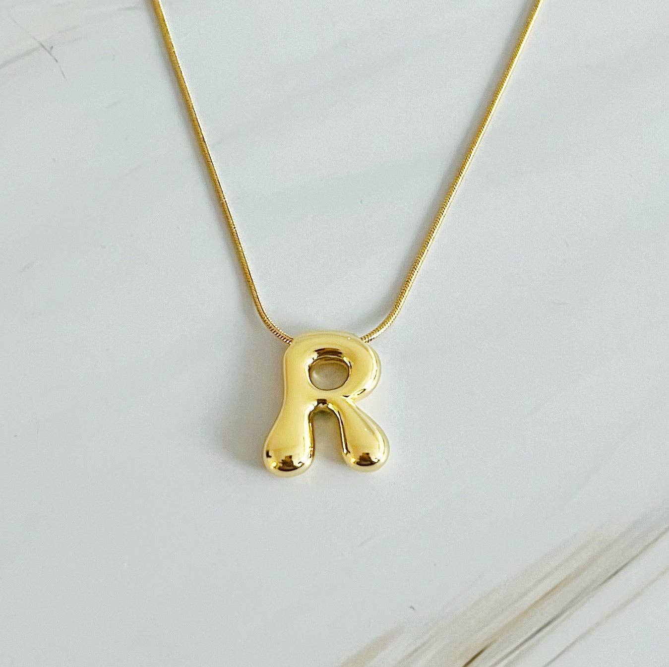 Balloon Letter Initial Necklace: Yellow Gold