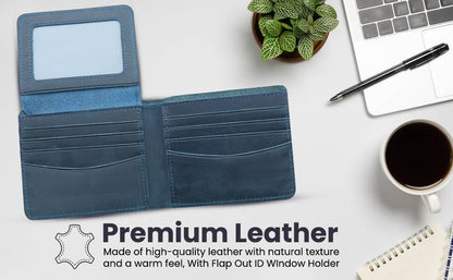 American Leather Goods - Genuine Leather Wallet for Men with Flap out ID Window