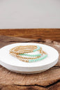 Bracelet stack Small Worn Gold Glass beads Pink Mint Denim