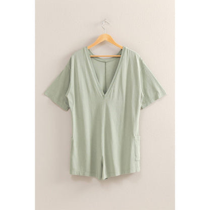 Aqua Casual V-Back Short Sleeve Romper