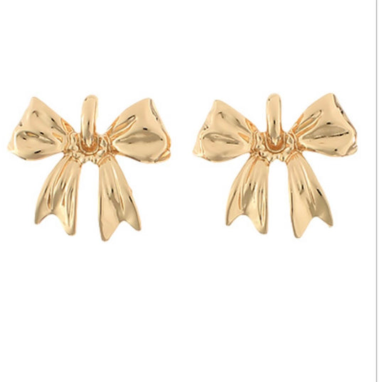 Textured Casting Bow Earrings- Gold