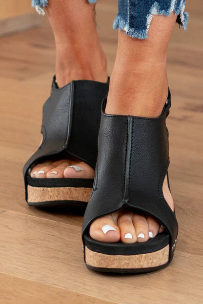 LDC Vintage Leather Stitching Studded Wedge Sandals