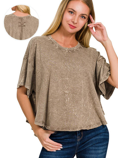 ''._ Washed Cotton Flare Top w/ back patch