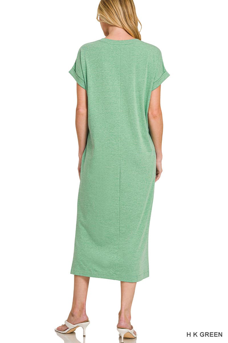 Round Neck Short Sleeve Midi Dress