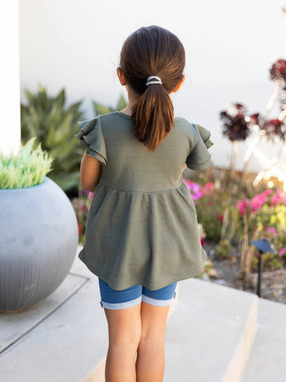 Girls Flutter Sleeve Peplum Top