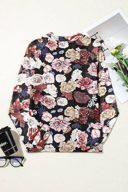 Pretty in Pink Floral Mesh Top