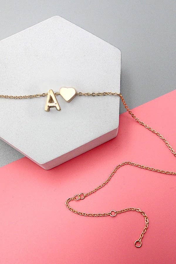 BRASS MONOGRAM INITIAL HEART CHARM NECKLACE