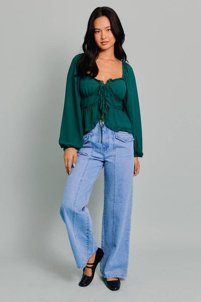 Louisa Puff Long Sleeve in Dark Green