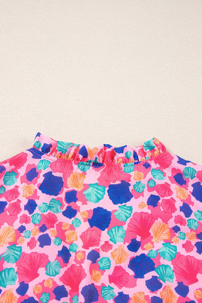 Abstract Print Ruffled Sleeve V Neck Blouse