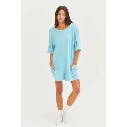 Aqua Casual V-Back Short Sleeve Romper