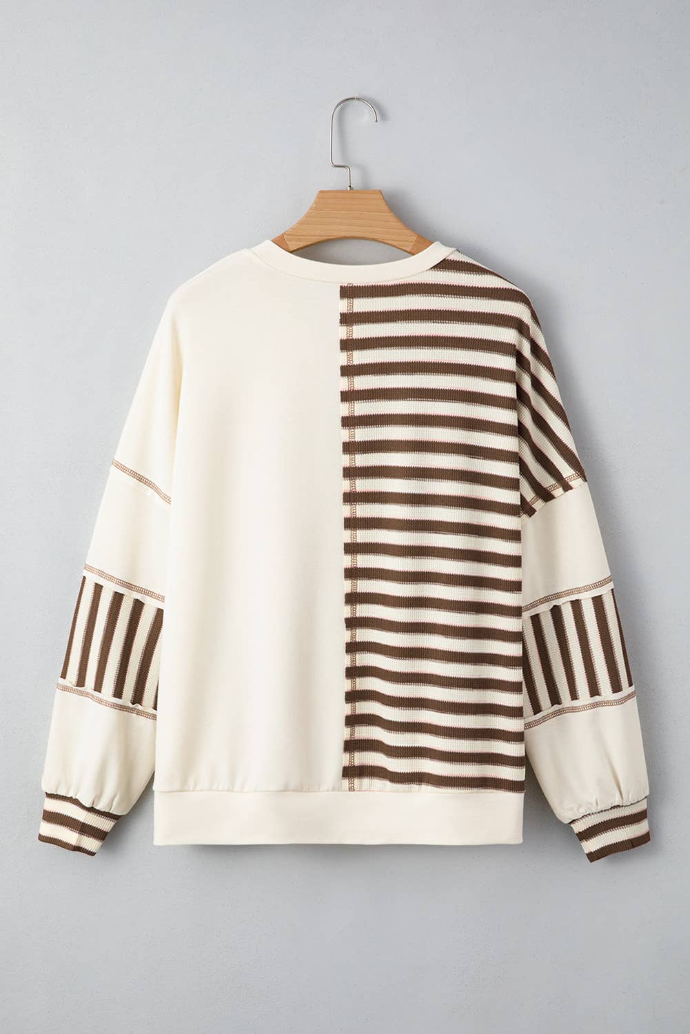 Stripe Patchwork Buttoned Drop Pullover Top