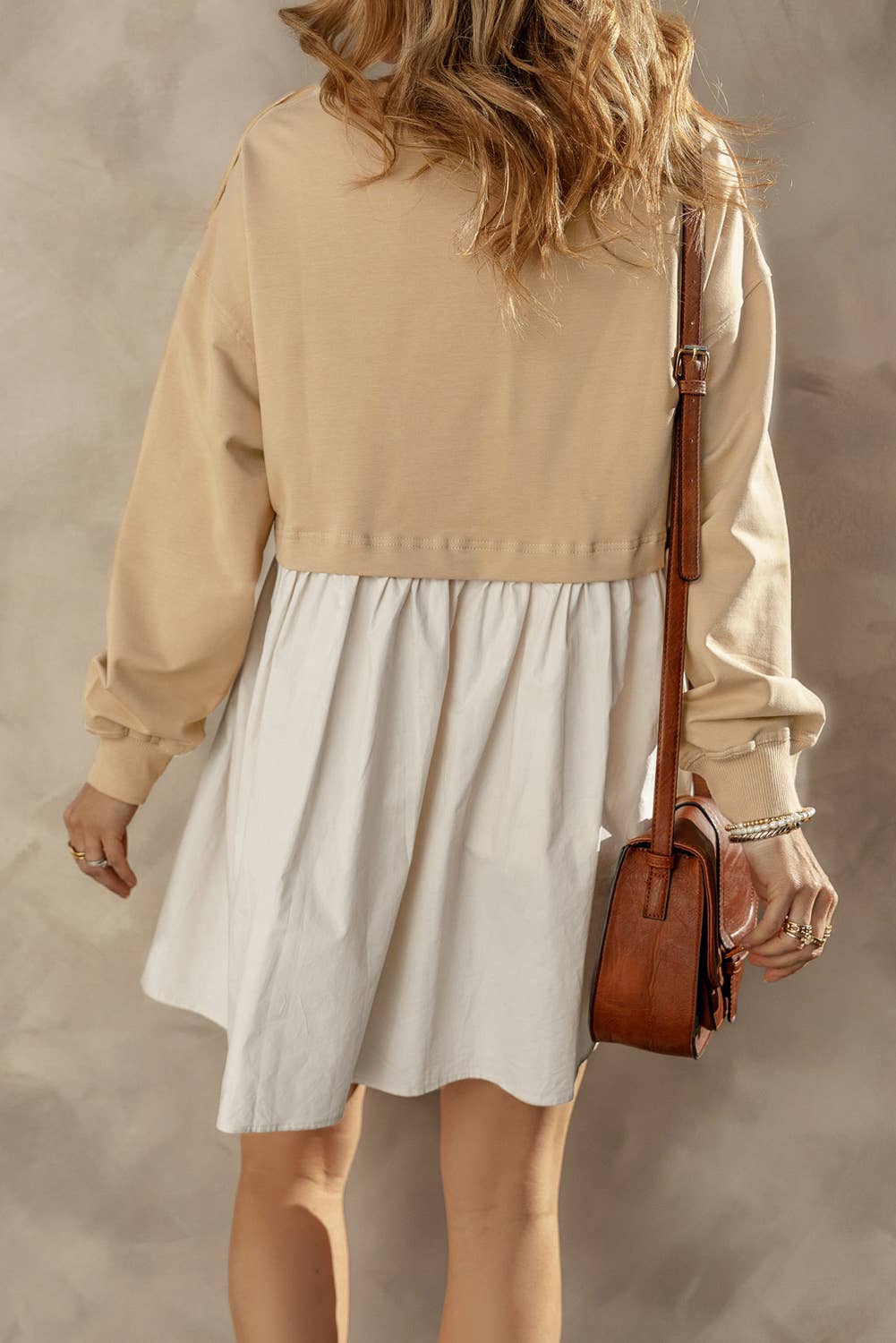 Pale Khaki Sweatshirt Poplin 2-in-1 Mini Dress