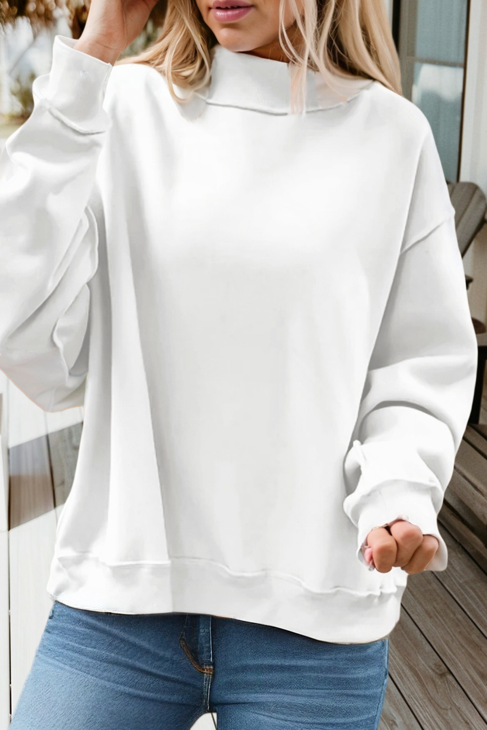 Oversize Reversible Mock Neck Sweatshirt (S-XL)