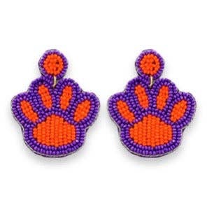 Purple/ Orange Beaded Paw Earrings | Game Day Earrings