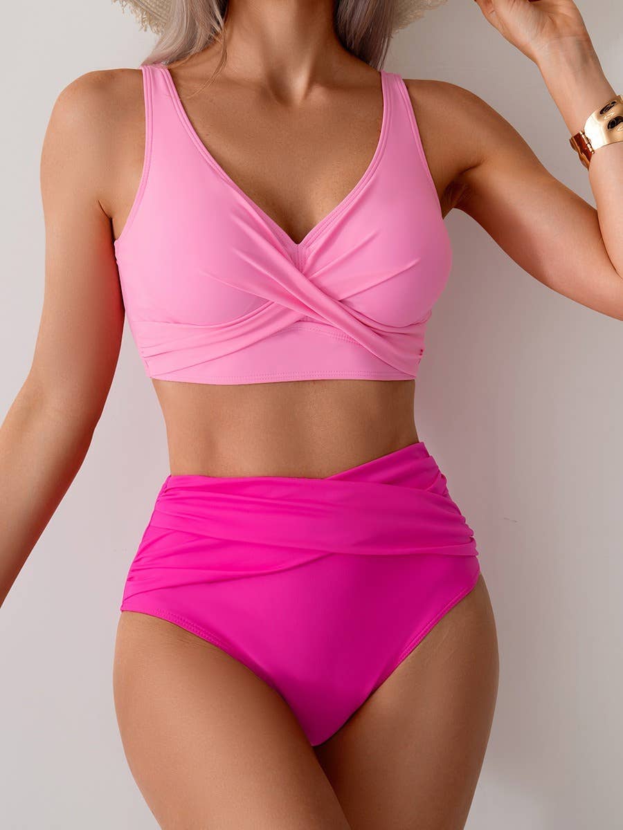2pcs Cross Twisted High Waist Bikini Swimsuit