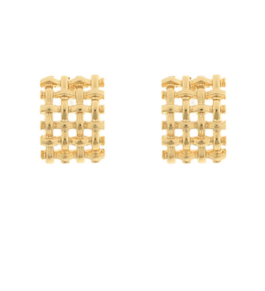 Net Textured Square Earrings- Gold