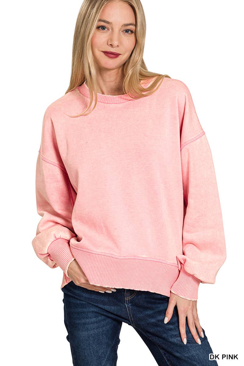 0806 Acid Wash Fleece Oversized Pullover SI-25156