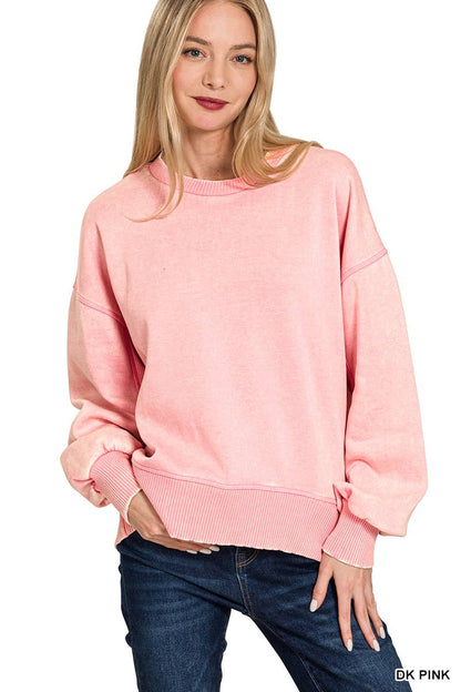 0806 Acid Wash Fleece Oversized Pullover SI-25156