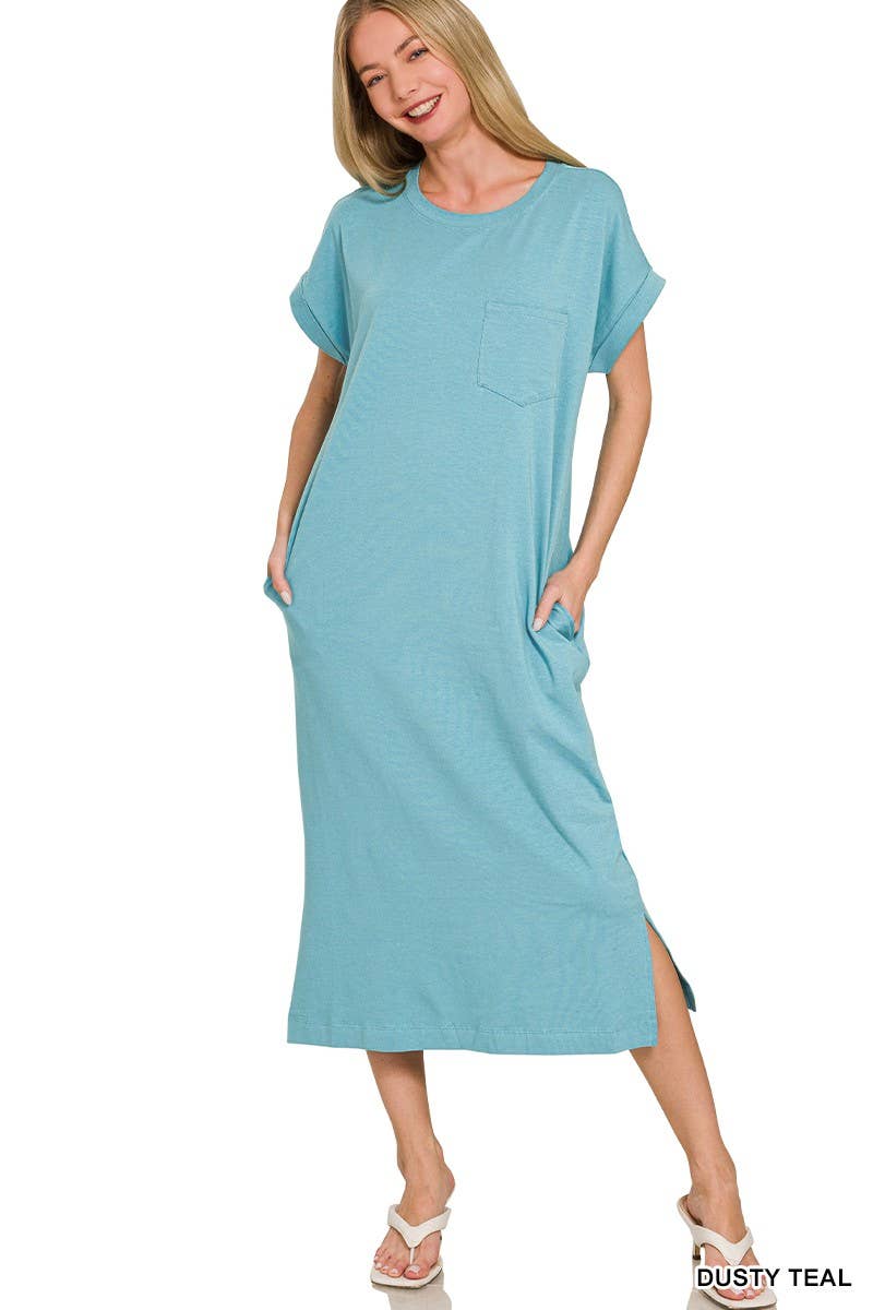 Round Neck Short Sleeve Midi Dress