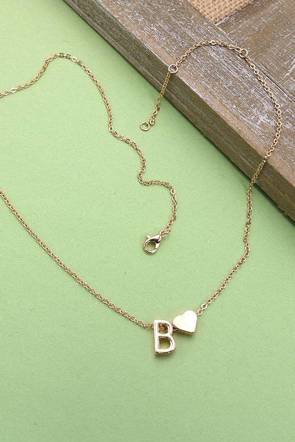 BRASS MONOGRAM INITIAL HEART CHARM NECKLACE