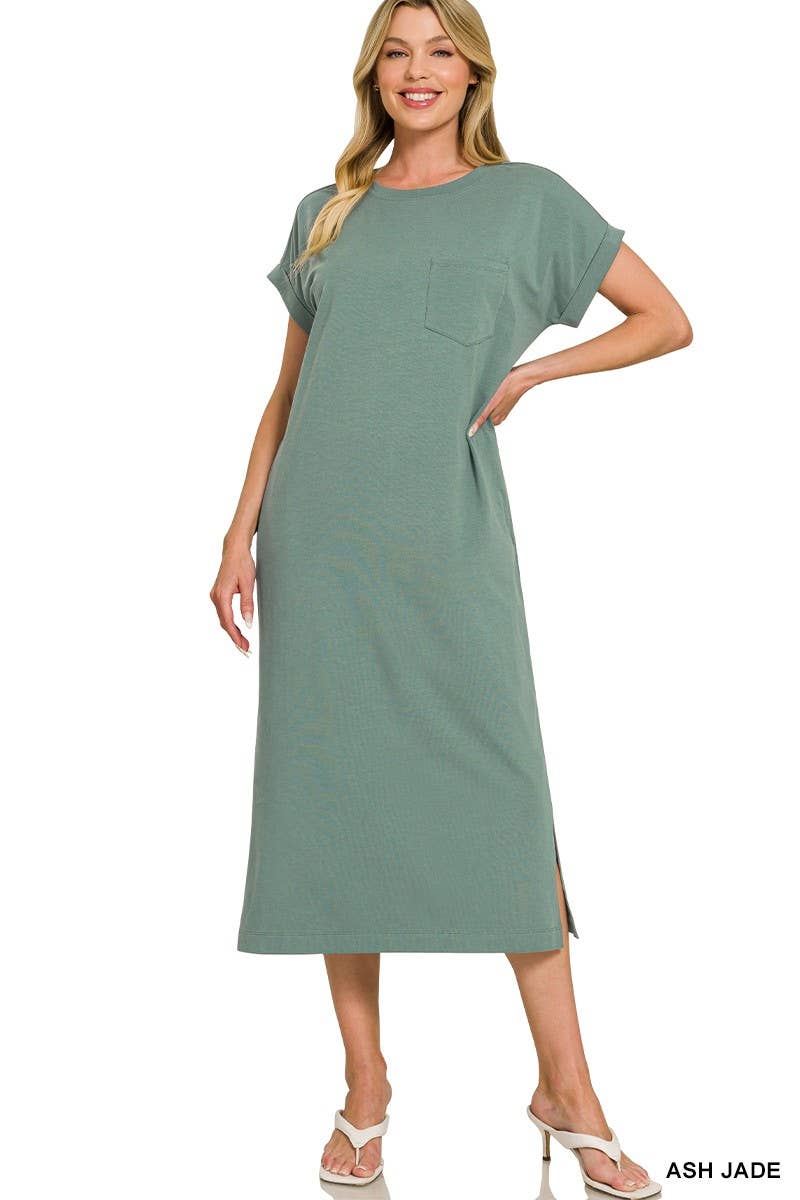 Round Neck Short Sleeve Midi Dress