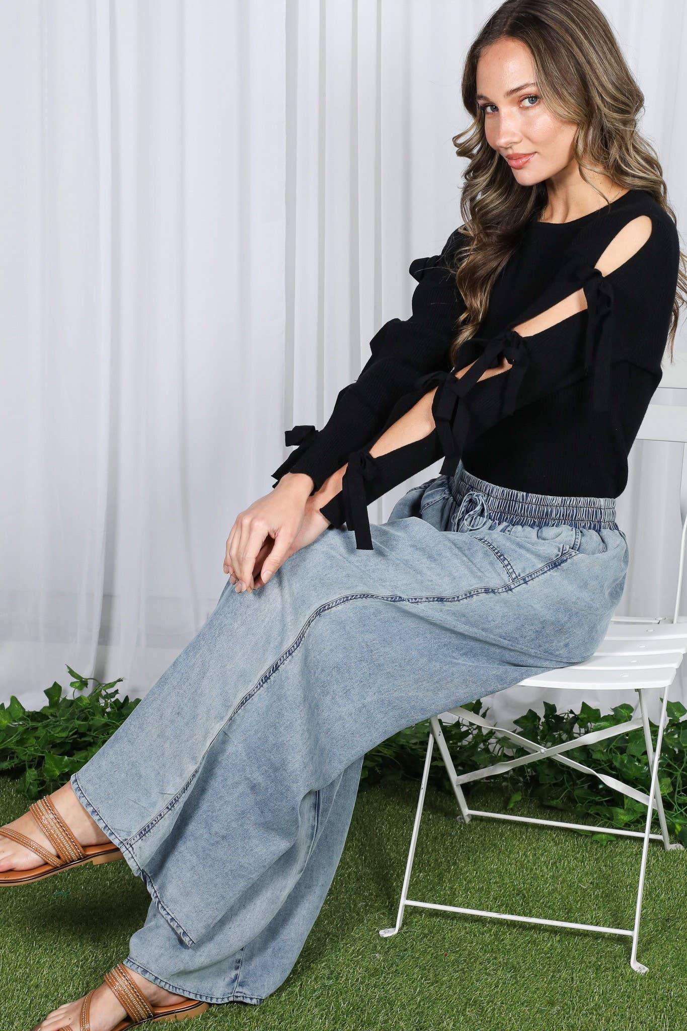 Carlee wide leg Chambray Pants