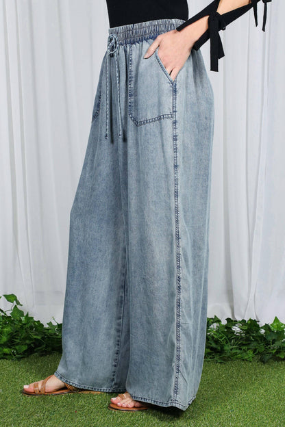 Carlee wide leg Chambray Pants
