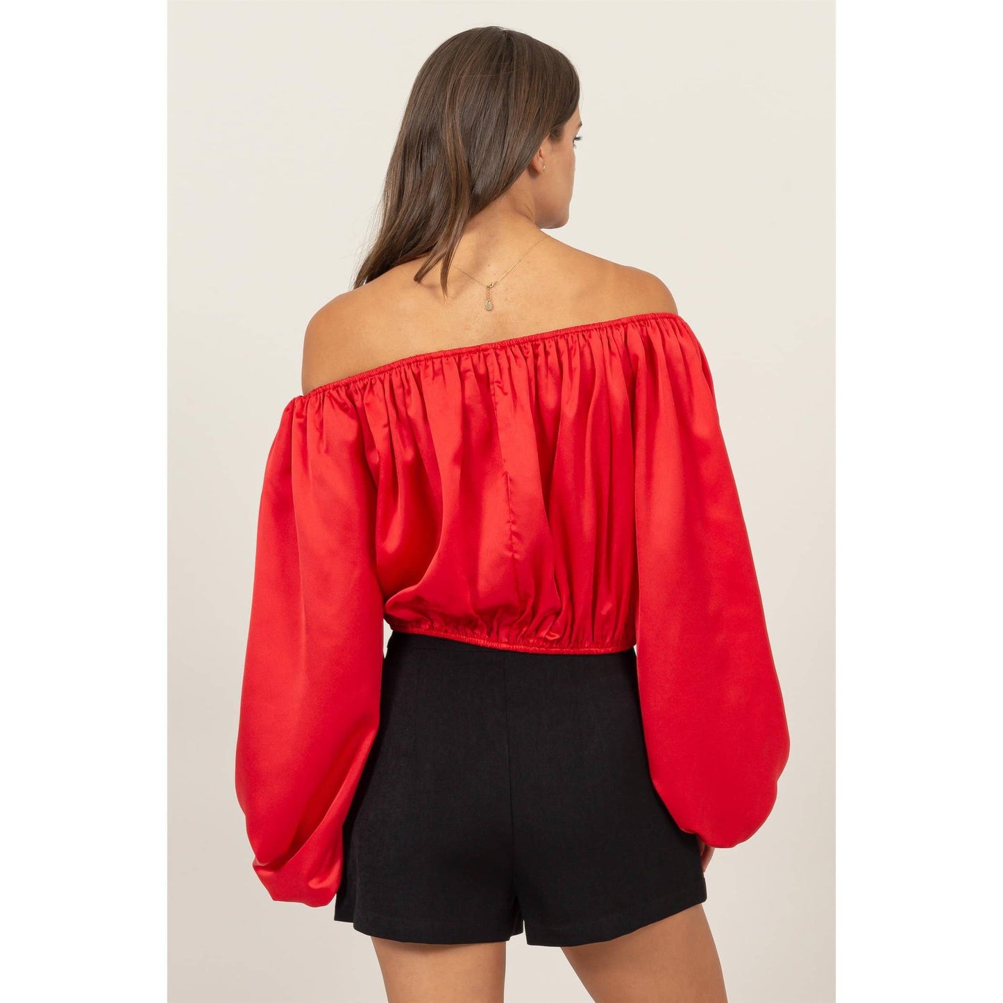 Caroline satin sleeve top in red