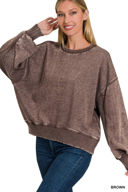 0806 Acid Wash Fleece Oversized Pullover SI-25156